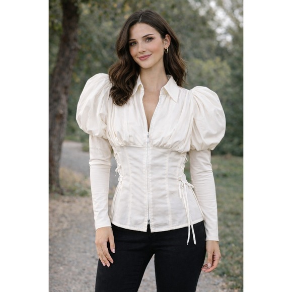 ANNE FONTAINE Elisse Puff Sleeve Corset Blouse Regency Victorian Statement 40/8